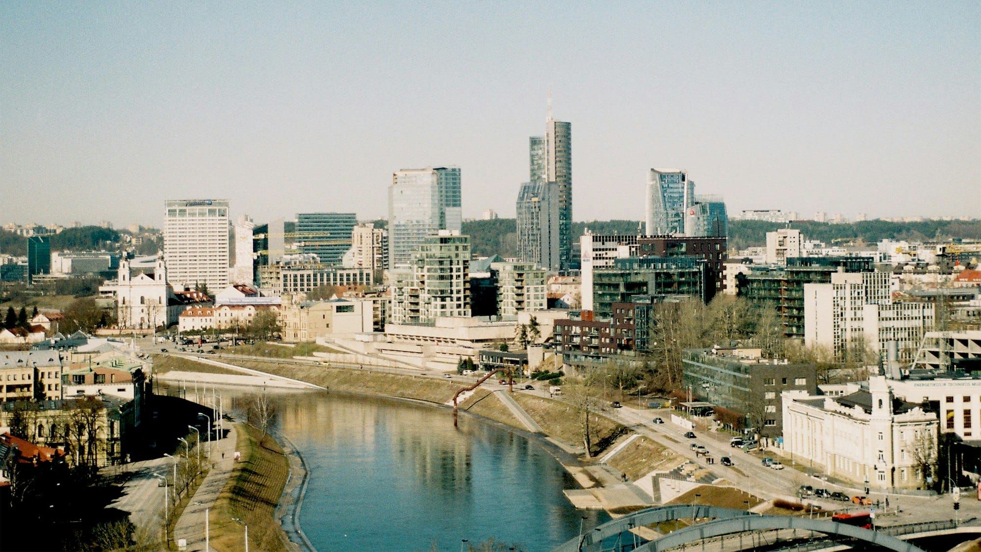 The business district of Vilnius, Lithuania, across the River Neris