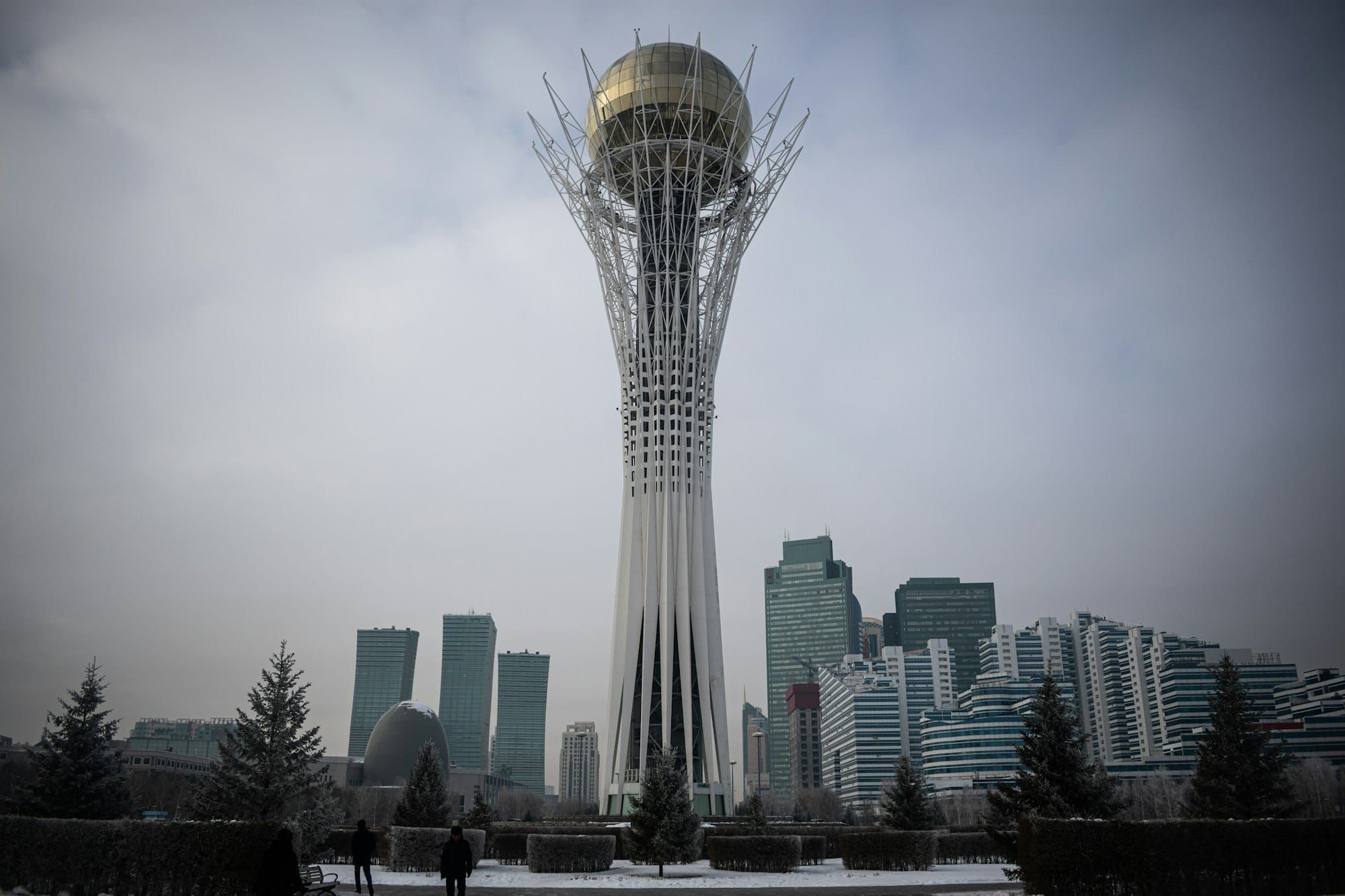 The Bayterek tower and the Astana skyline on a winter day