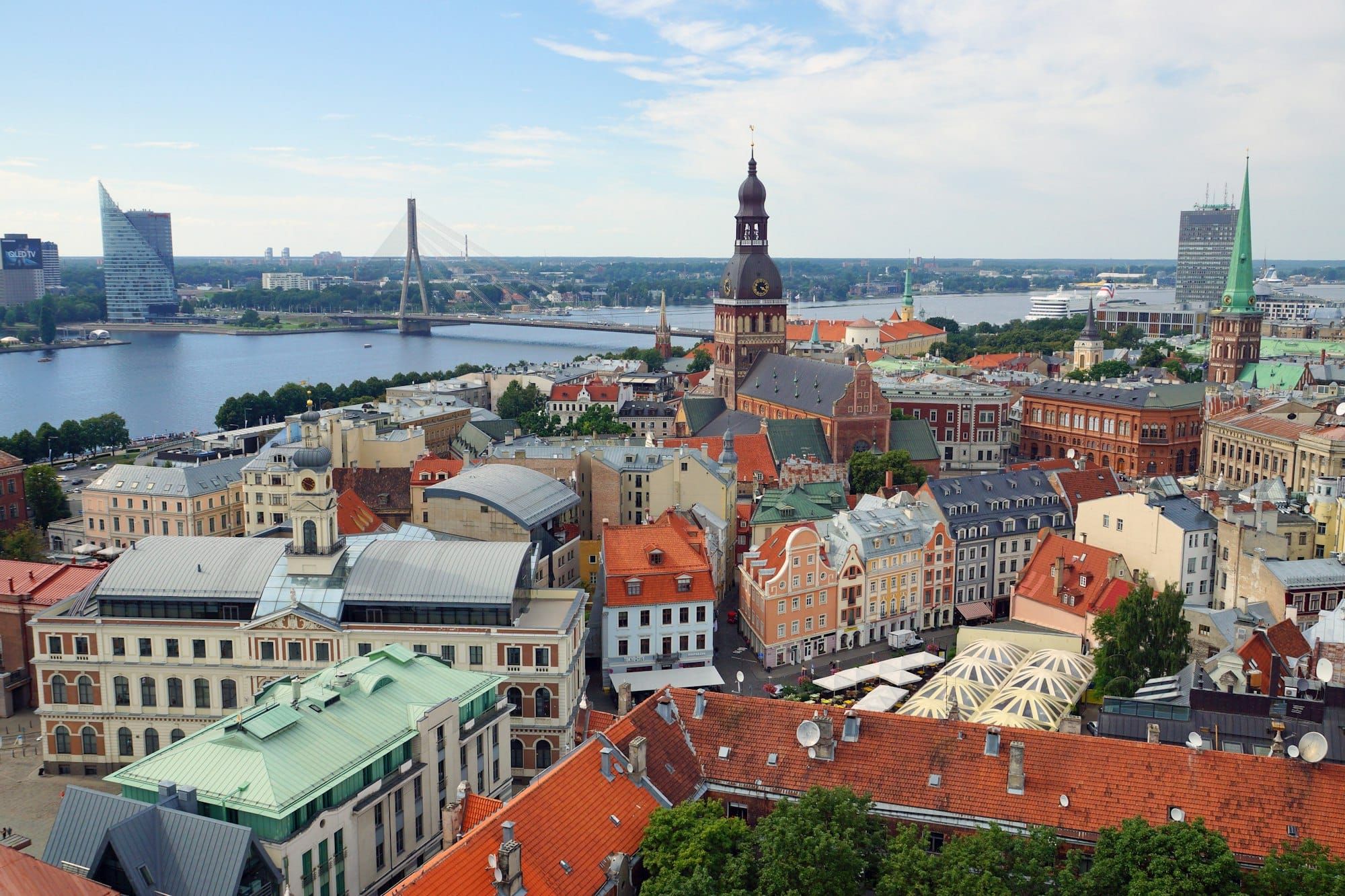 Riga Old Town and the Daugava river, Latvia, seen from above